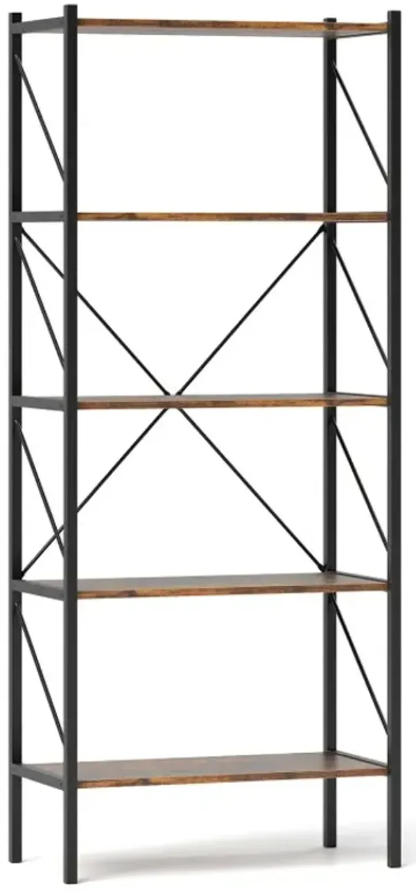 5-Tier Bookshelf with Open Shelves and Heavy Duty Metal Frame