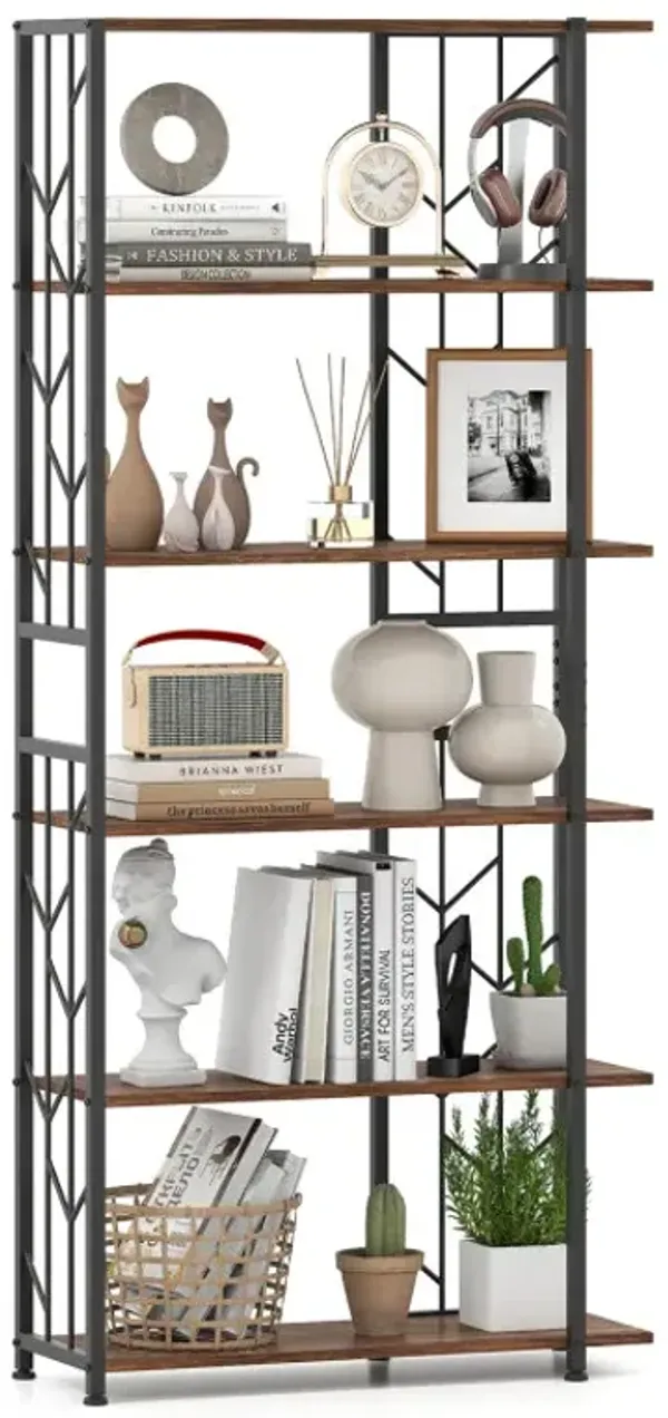 6-Tier Bookshelf Modern Geometric Bookcase with Heavy-duty Metal Frame and Anti-tipping Kits