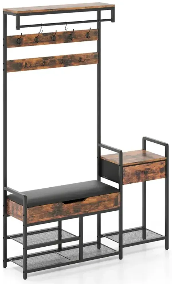 70 Inch Hall Tree with Shoe Storage Bench Freestanding Coat Rack