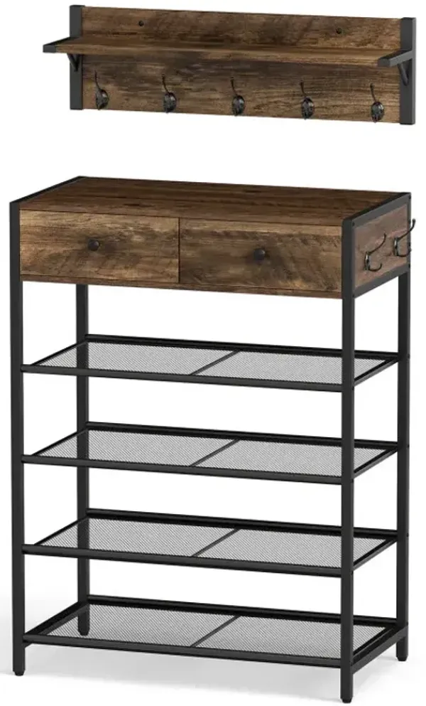 Coat Rack Shoe Stand Set 5-Tier Shoe Rack with Wall-Mounted Coat Hanger