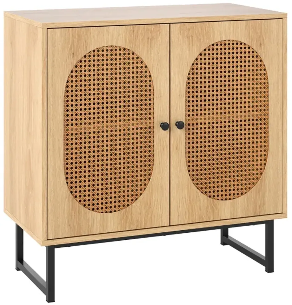 Buffet Cabinet Rattan Storage Cabinet with 2 Doors and Adjustable Shelf