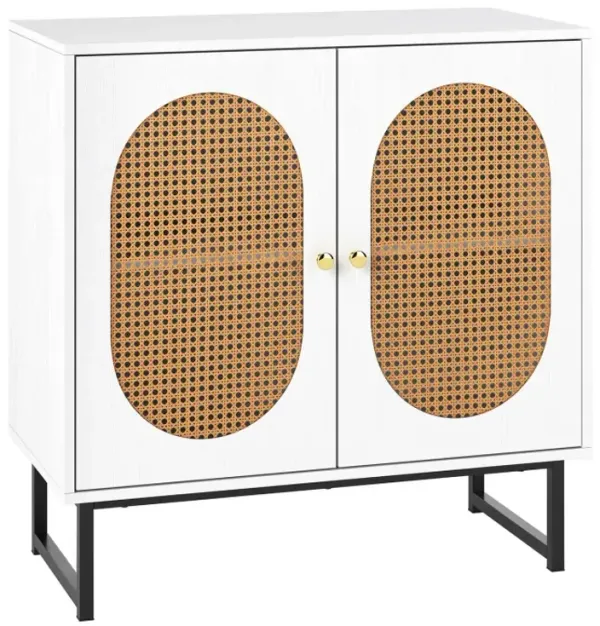 Buffet Cabinet Rattan Storage Cabinet with 2 Doors and Adjustable Shelf