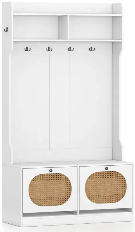 4-In-1 Hall Tree with Coat Rack and Flip Drawers for Entryway Mudroom