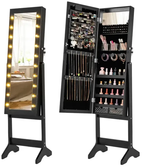 Mirror Jewelry Cabinet with 20 Warm Lights and 4 Tilt Angles