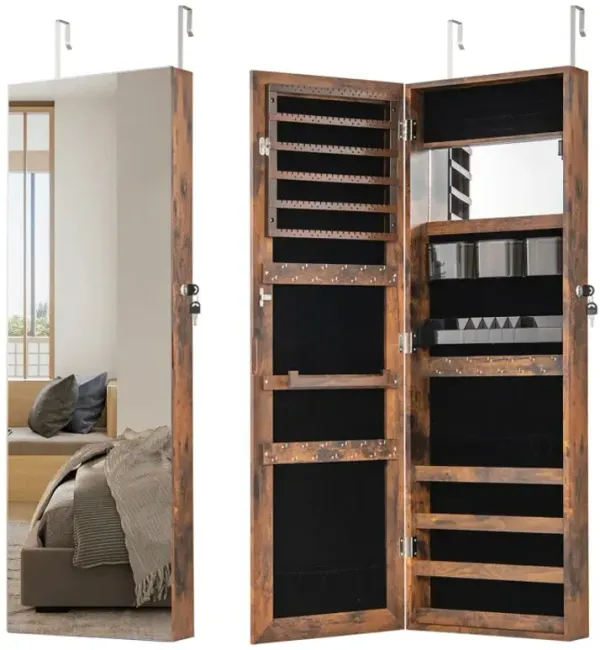 43.5 Inch Jewelry Mirror Cabinet with Full-length Mirror and Adjustable Hangers