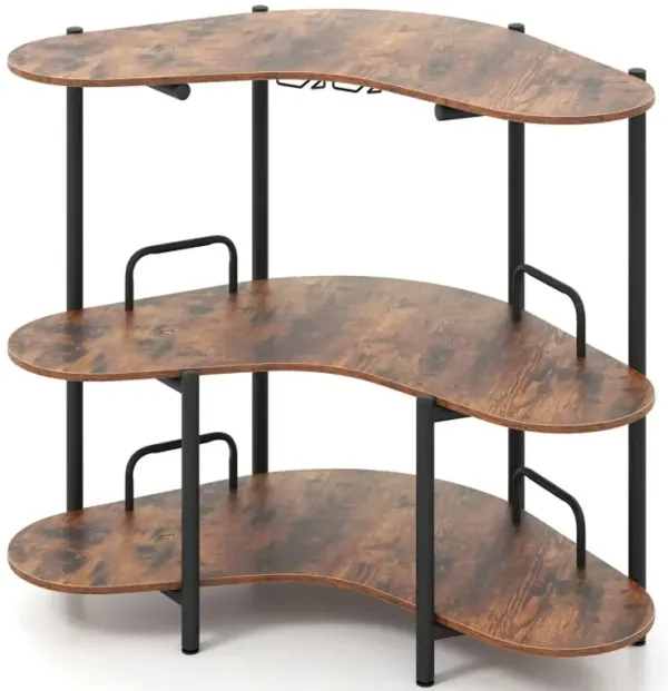 3-Tier Liquor Bar Table with Stemware Racks and Storage Shelves