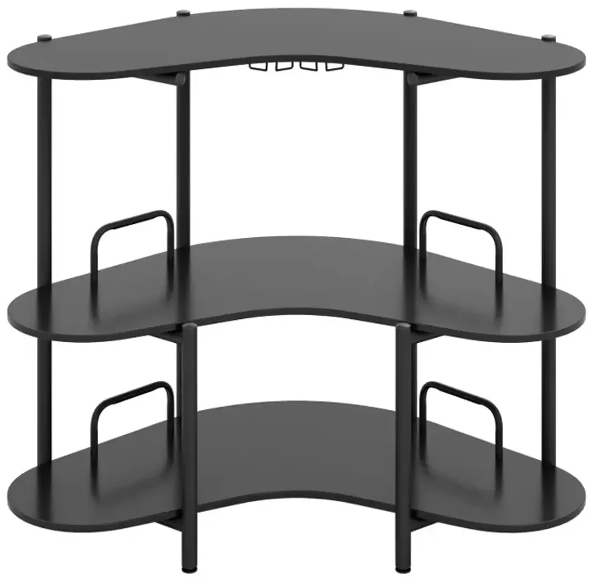 3-Tier Liquor Bar Table with Stemware Racks and Storage Shelves