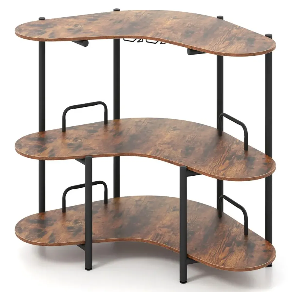 3-Tier Liquor Bar Table with Stemware Racks and Storage Shelves