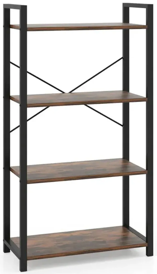 4-Tier Bookshelf with Heavy Duty Metal Frame Industrial Display Shelf
