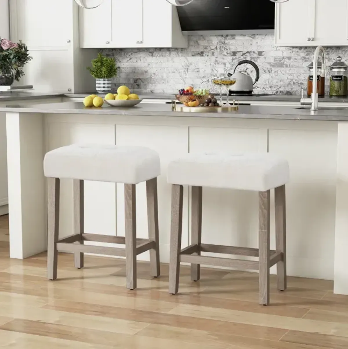 Modern Counter Height Bar Stools Set of 2 with Rubber Wood Legs