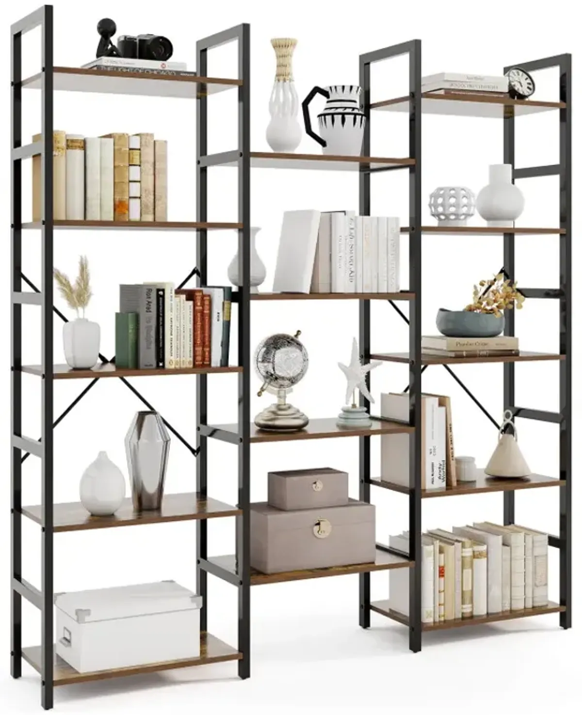 5-tier Triple Wide Heavy-duty Metal Frame Industrial Bookshelf