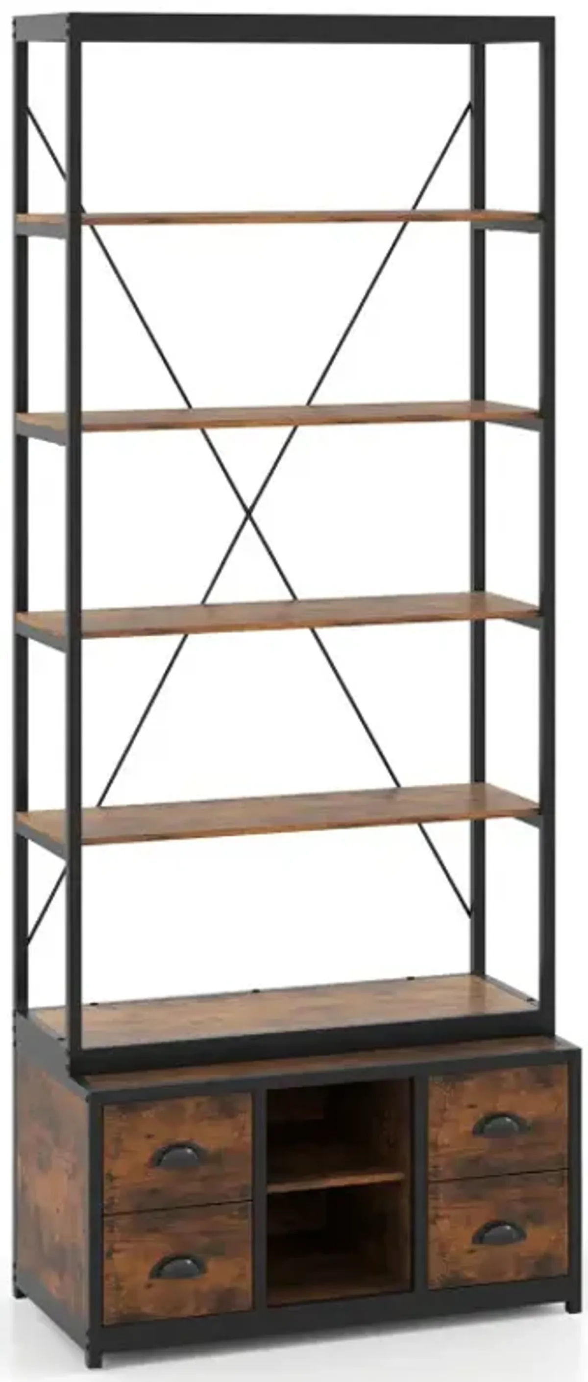 8-tier Bookshelf with 4 Fabric Drawers  and Heavy-duty Metal Frame