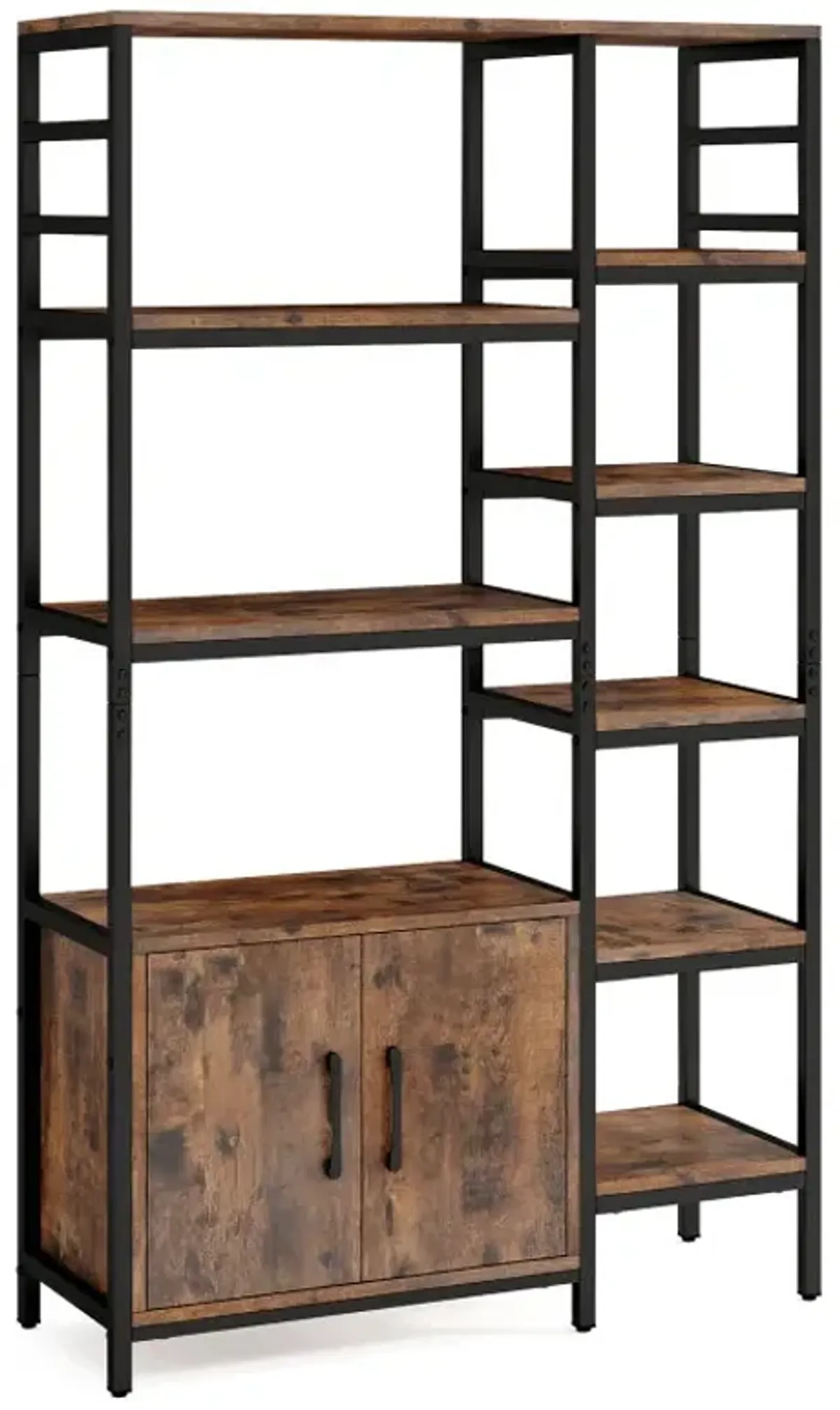 Double Wide 8-Tier Bookshelf with 2-Door Cabinet for Living Room Home Office