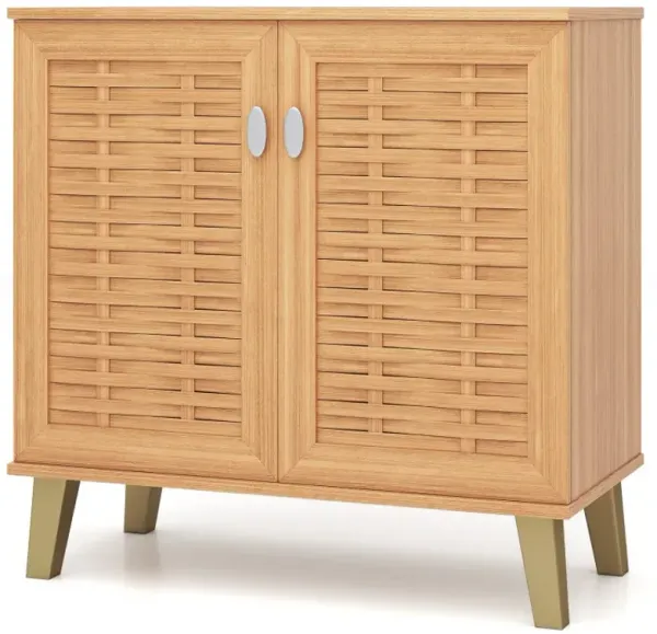 2-Door 4-Tier Shoe Cabinet Storage Organizer with Ventilated Woven Doors