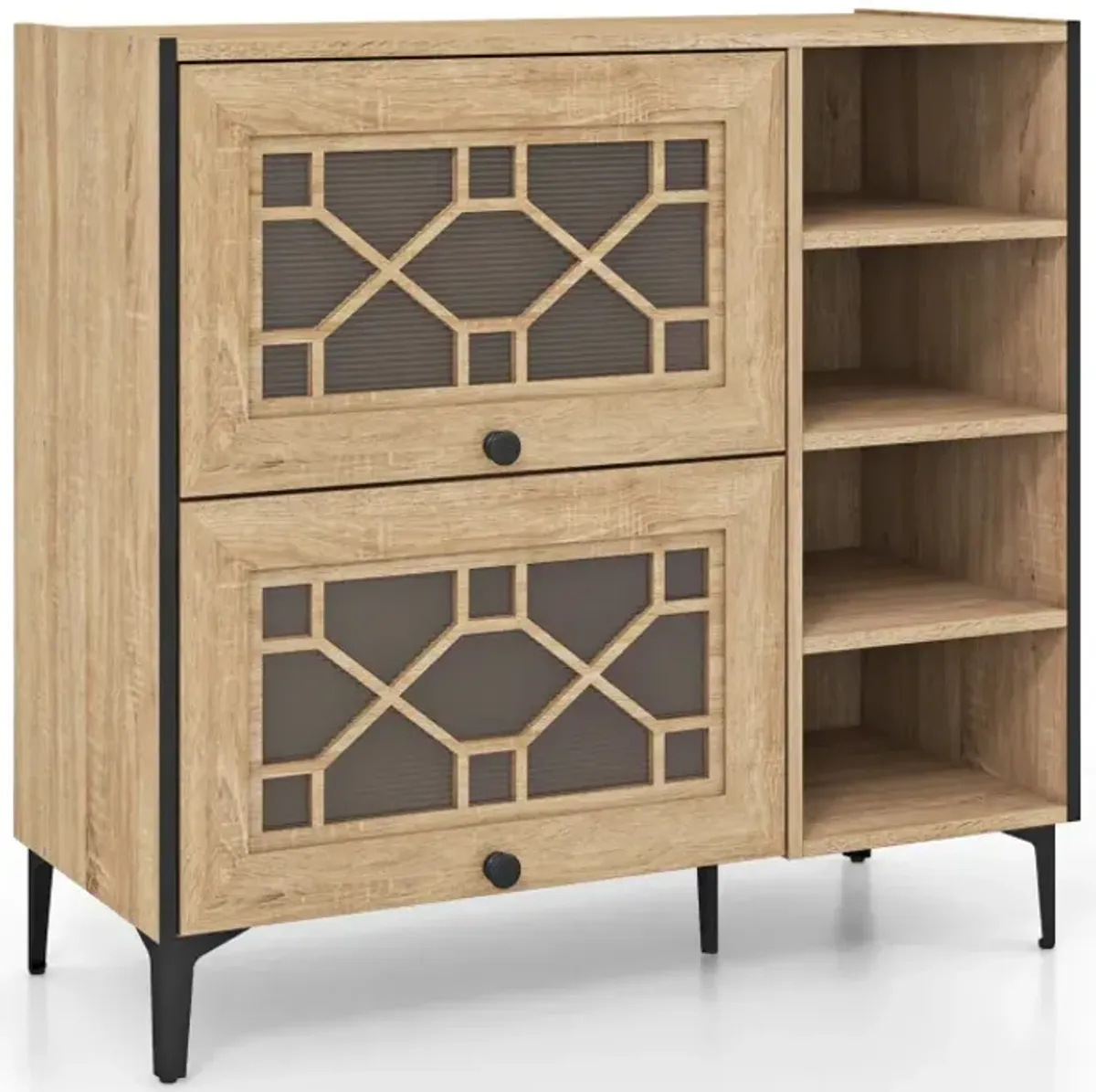 Rustic Shoe Cabinet with Flip-up See-through Doors and Adjustable Shelves