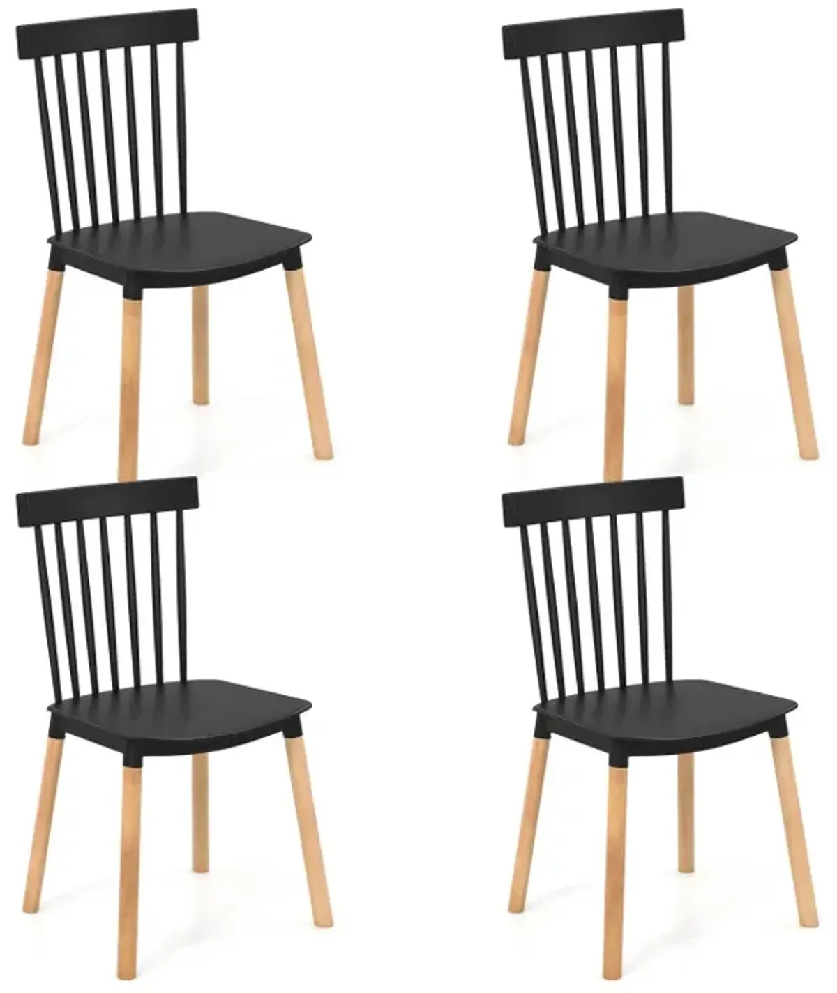 Set of 4 Windsor Dining Chairs with Spindle Backs and Curved Seats