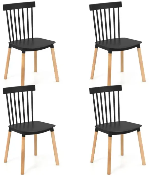 Set of 4 Windsor Dining Chairs with Spindle Backs and Curved Seats