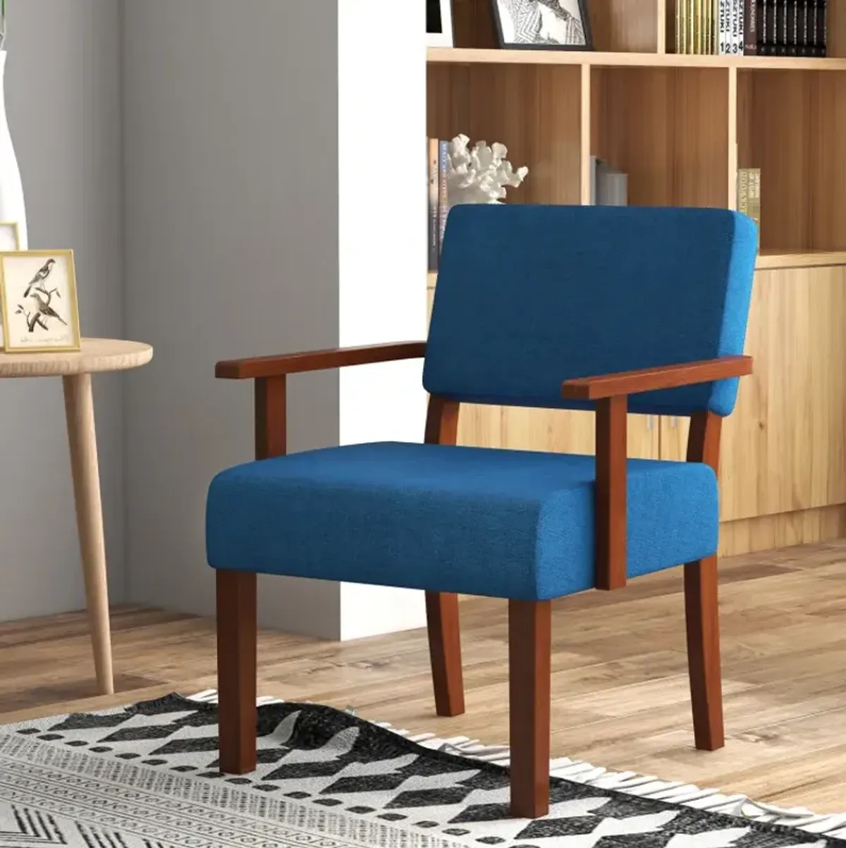 Wooden Frame Accent Chair Upholstered Living Room Chair