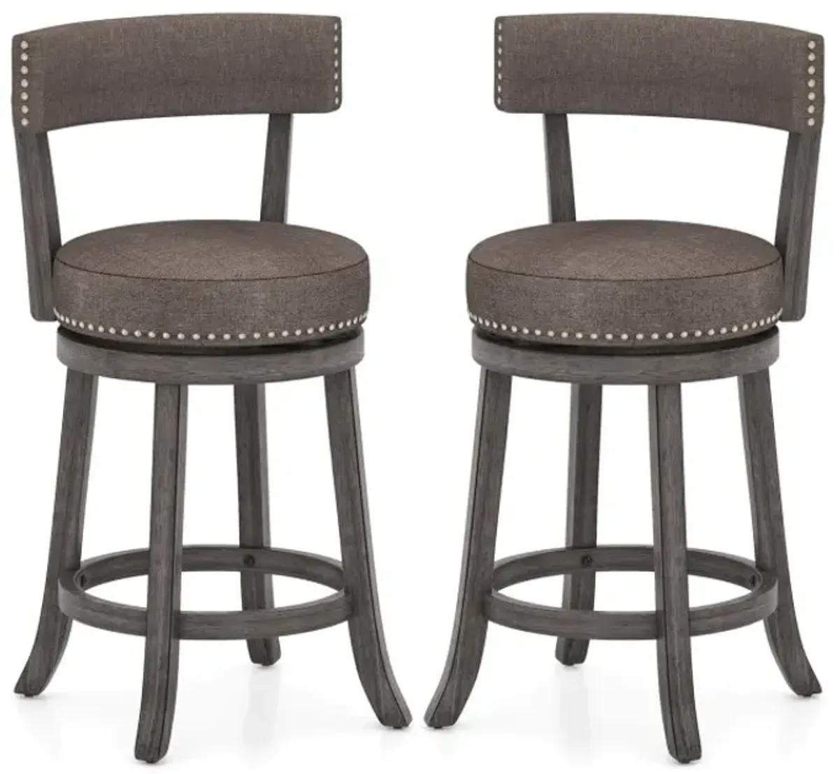 Set of 2 Counter Height Chairs with 360° Swivel Seat and Rubber Wood Frame