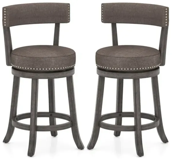 Set of 2 Counter Height Chairs with 360° Swivel Seat and Rubber Wood Frame