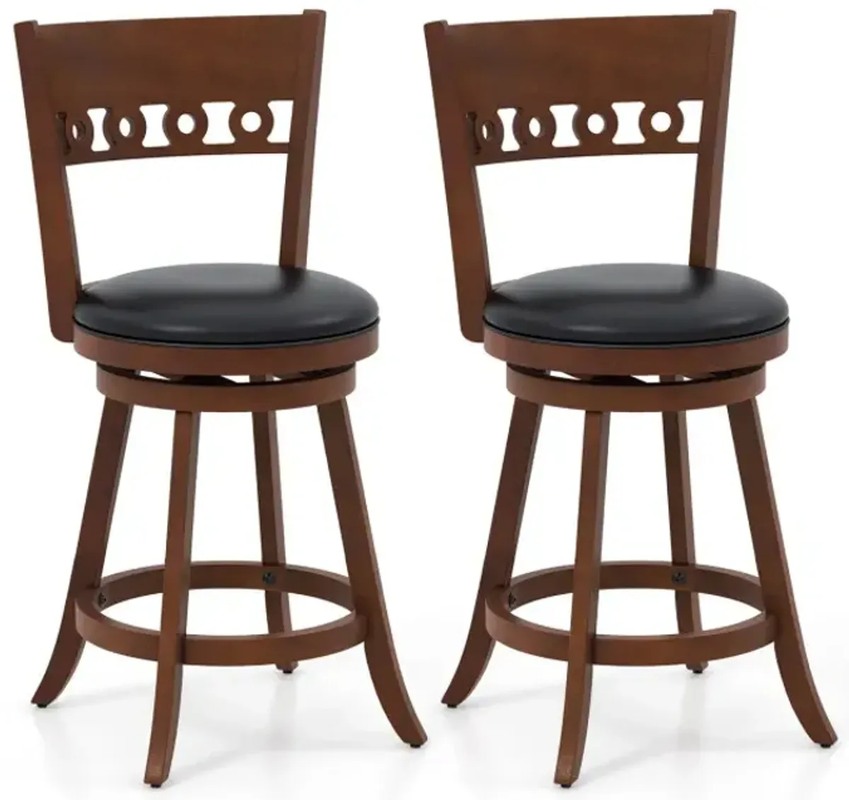 Set of 2 Swivel Bar Stools with Rubber Wood Frame