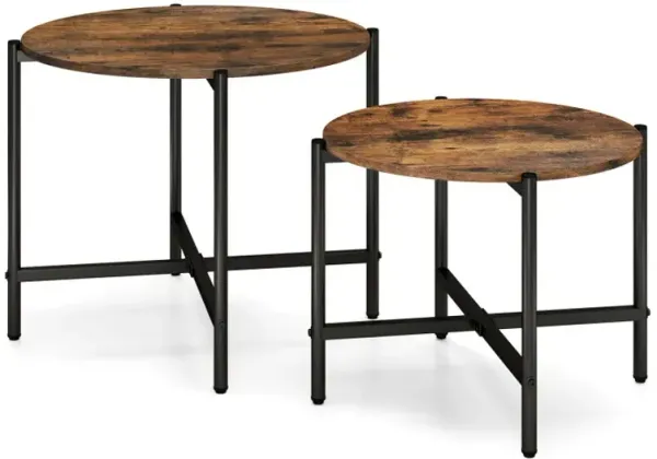 Round Coffee Table Set of 2 with Heavy-Duty Metal Frame