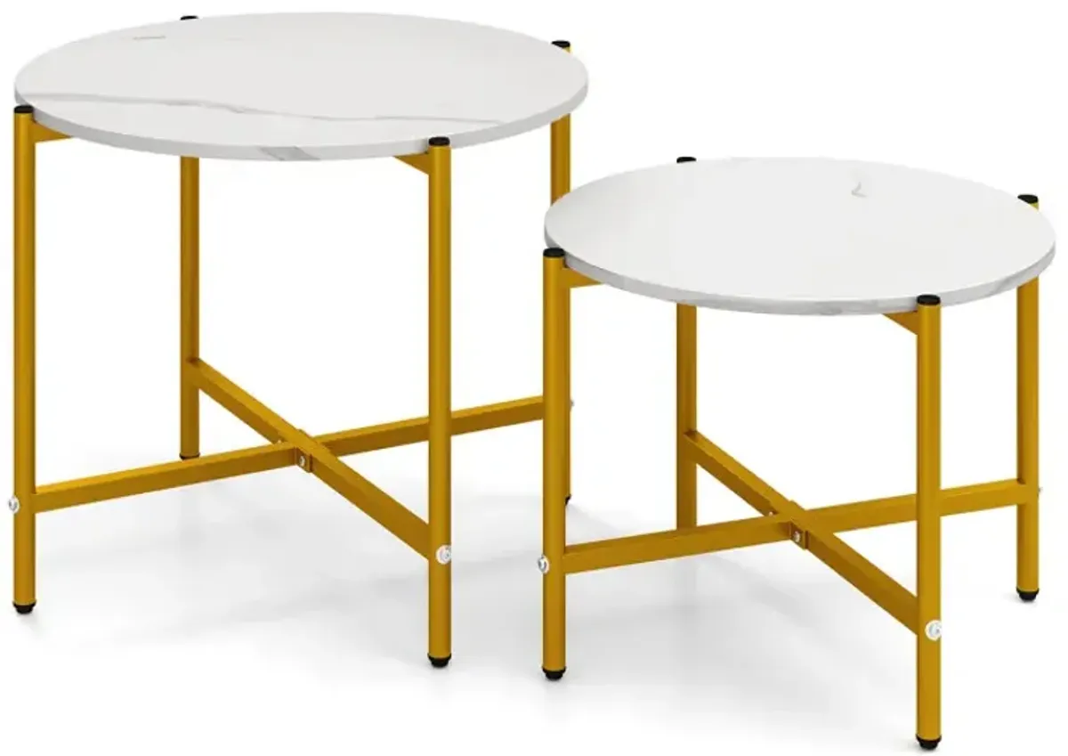 Round Coffee Table Set of 2 with Heavy-Duty Metal Frame