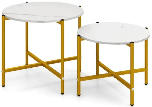 Round Coffee Table Set of 2 with Heavy-Duty Metal Frame