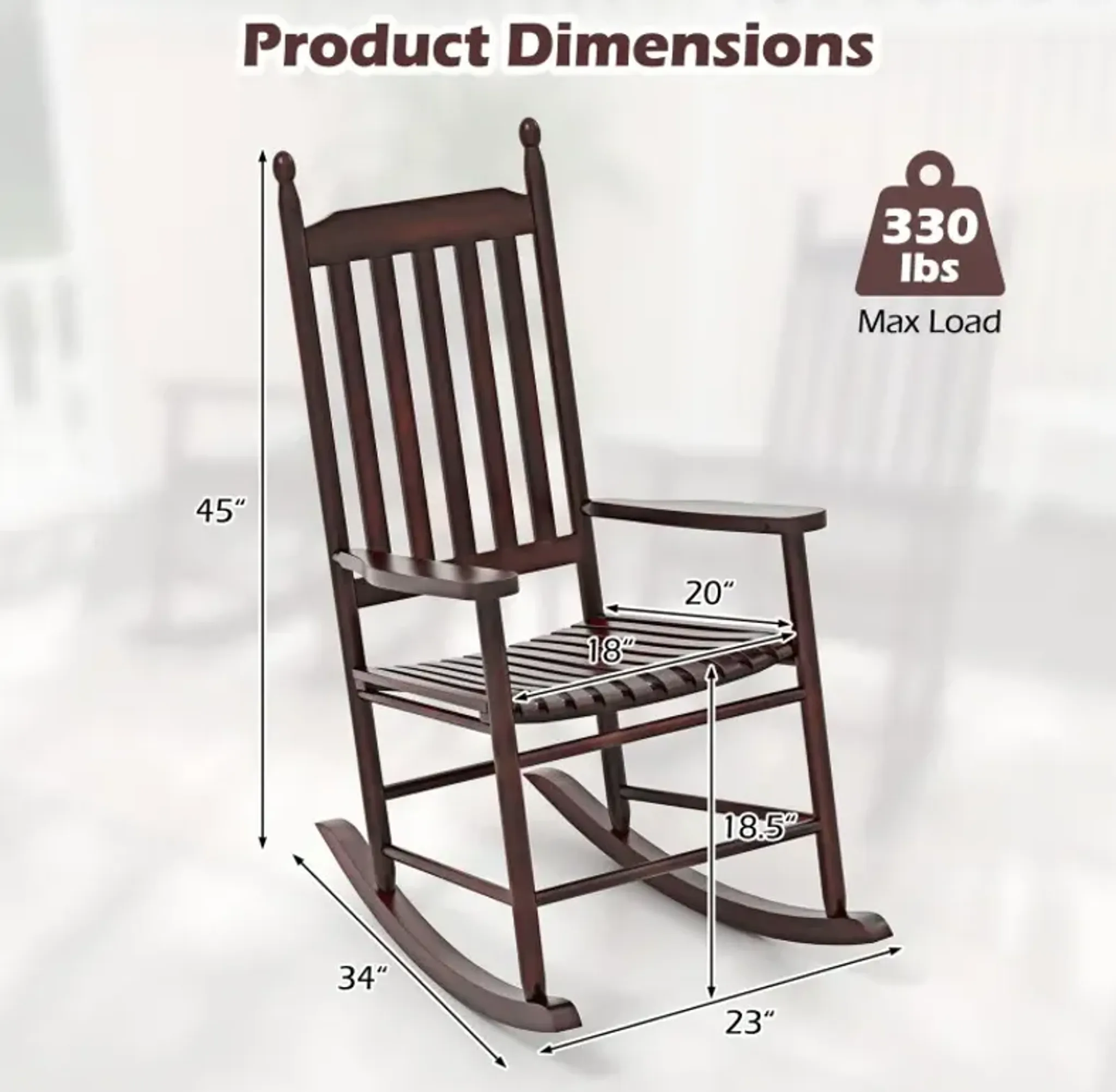High-Back Acacia Wood Outdoor Rocking Chair with Solid Rocking Base ...