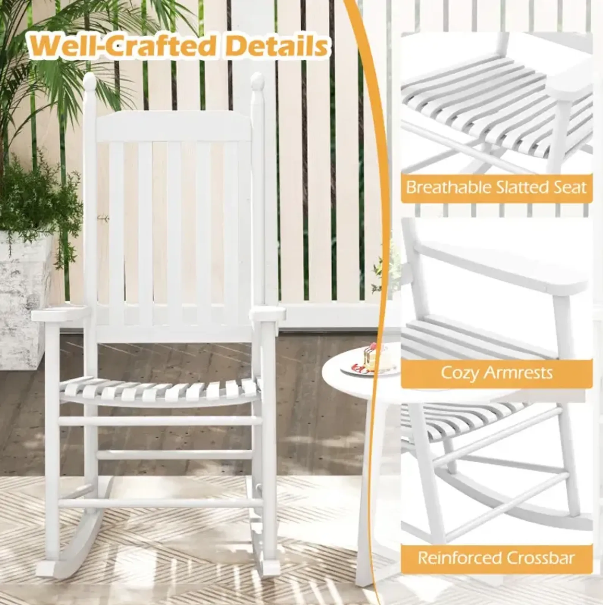 High Back Acacia Wood Outdoor Rocking Chair With Solid Rocking Base ...