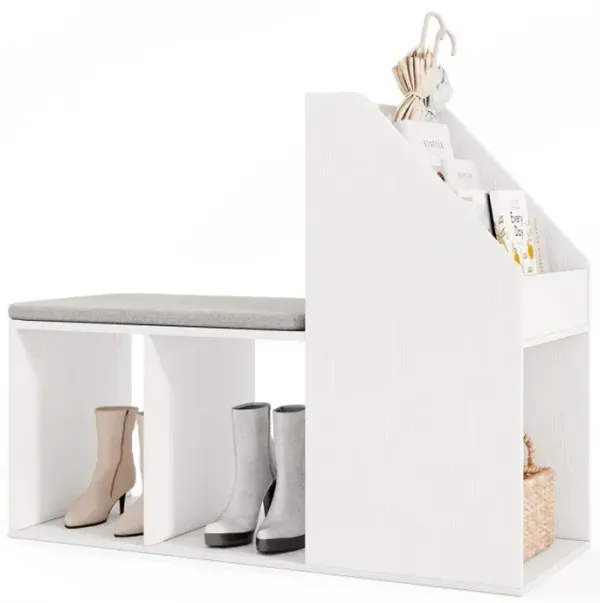 Shoe Storage Bench with Removable Seat Cushion and 6 Storage Compartments