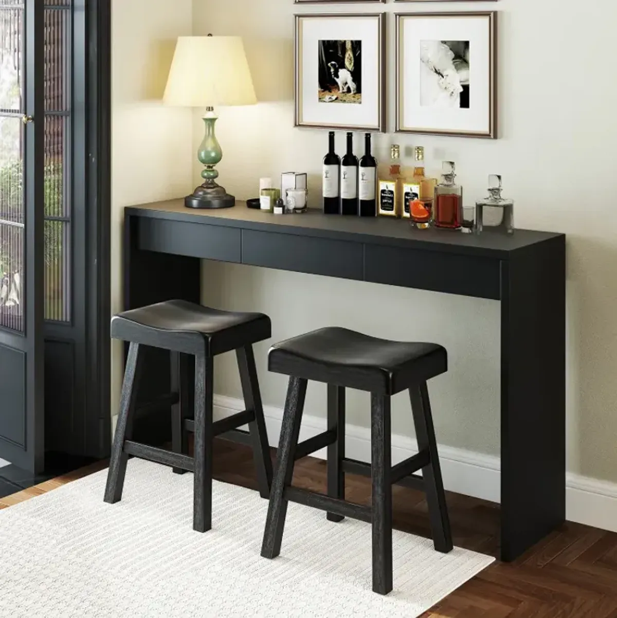 24 Inches Counter Height Stools Set of 2 with Footrest for Restaurant Cafe Pub