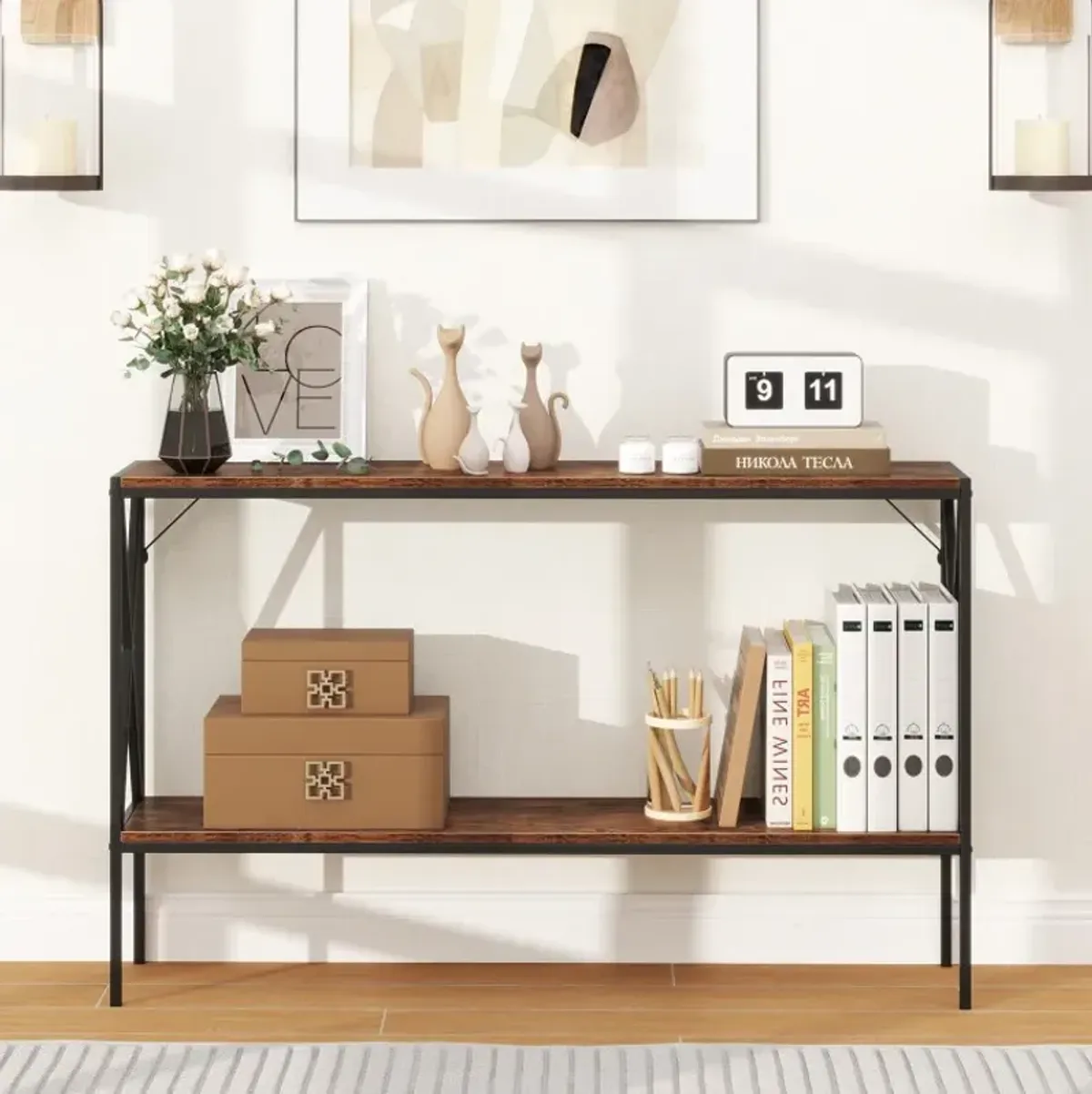 Narrow Console Table 2-Tier Entryway Table with Storage