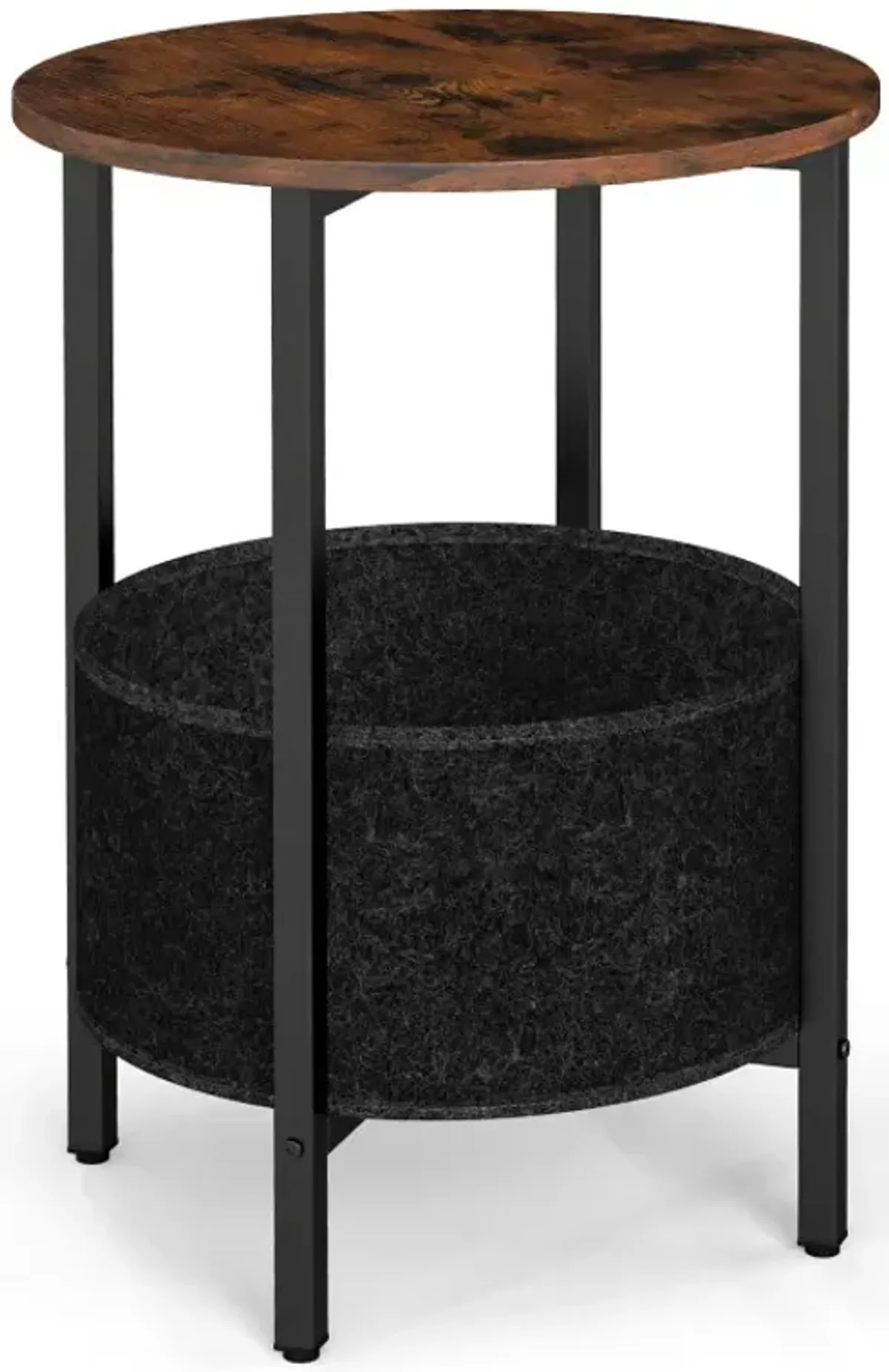 Round End Table 2-Tier Side Table with Removable Fabric Basket and Metal Frame