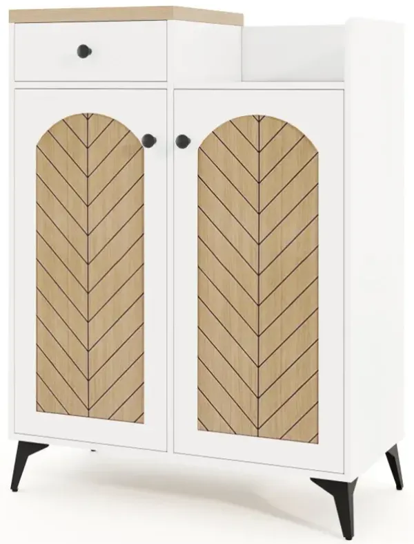 2-Door Shoe Rack Organizer with Drawer and 6 Removable Shelves