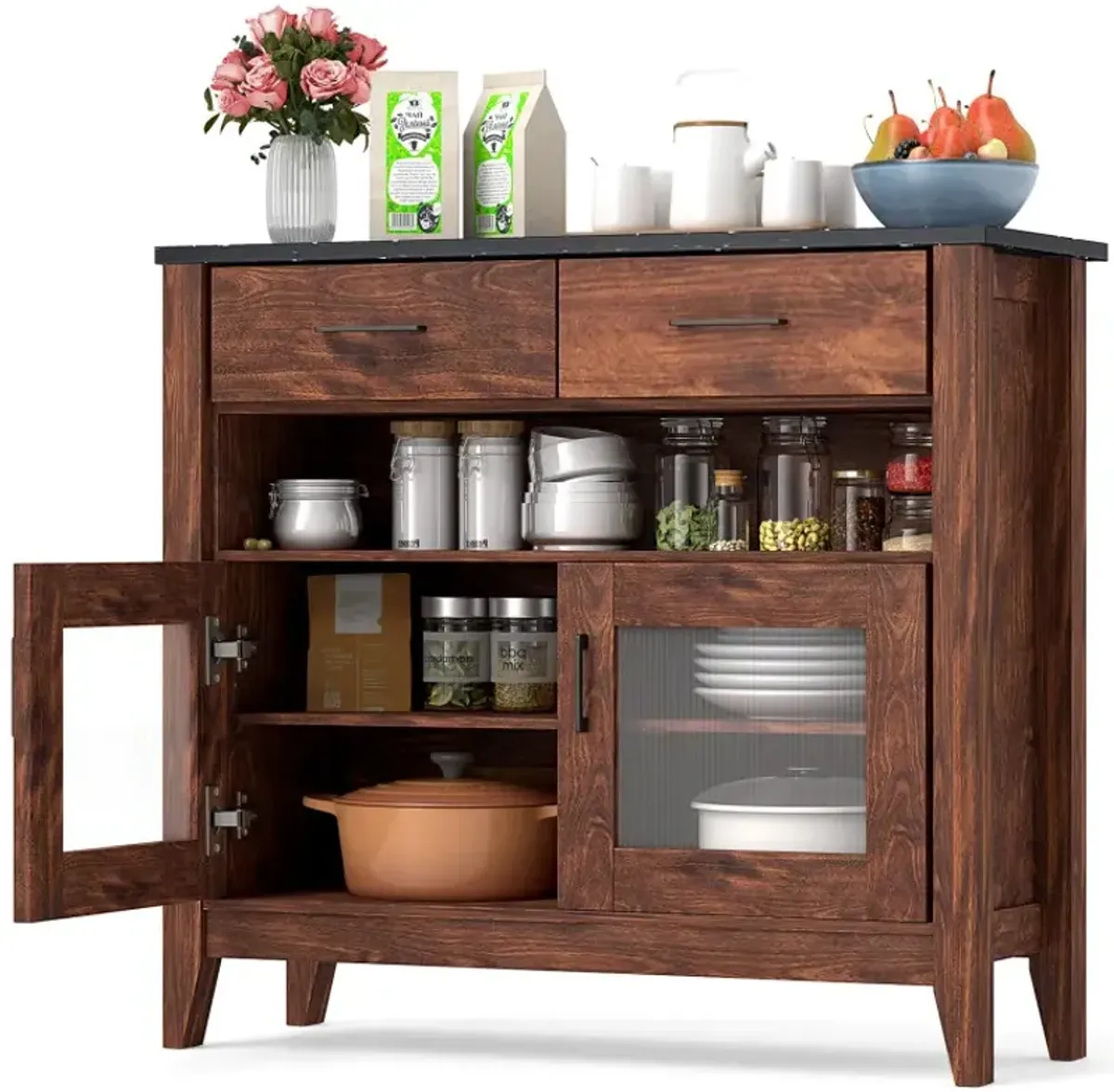 Coffee Bar Cabinet with 2 Drawers and 1 Open Compartment