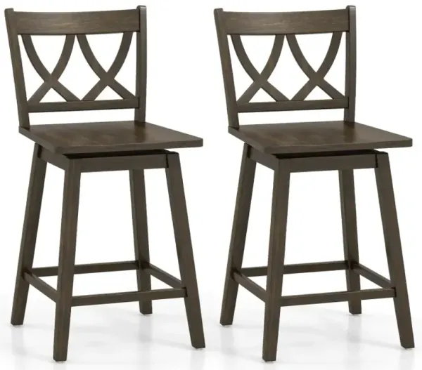 24/29 Inch Bar Stool Set of 2 Wooden Bar Chairs with Rubber Wood Frame