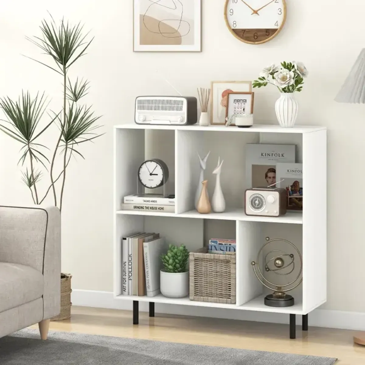 Open Shelf Bookcase with 4 Compartments
