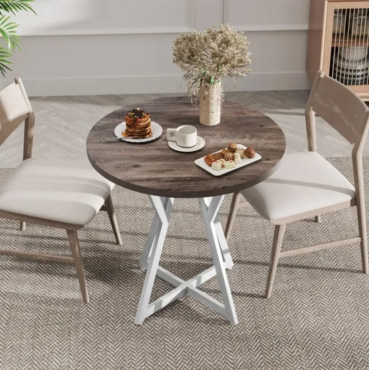 36 Inch Round Dining Table with Metal Pedestal Base