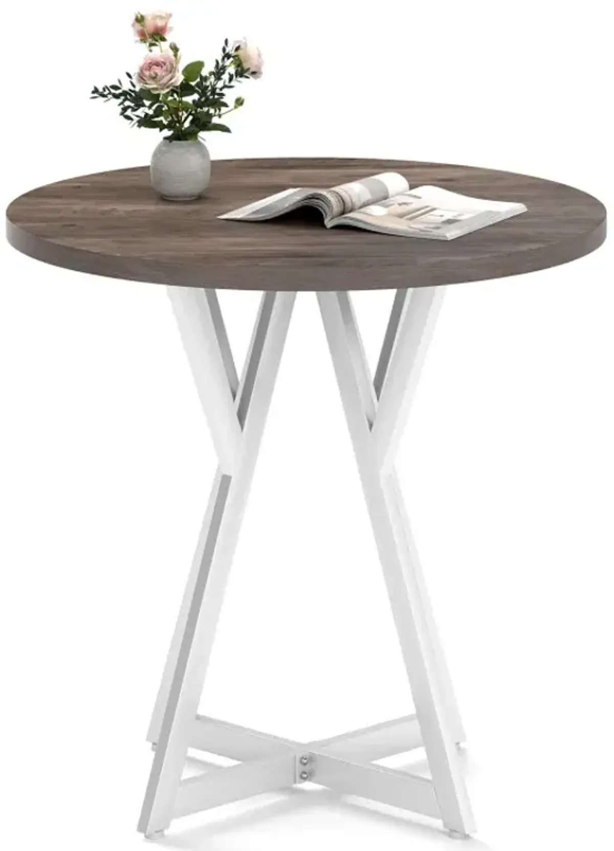 36 Inch Round Dining Table with Metal Pedestal Base