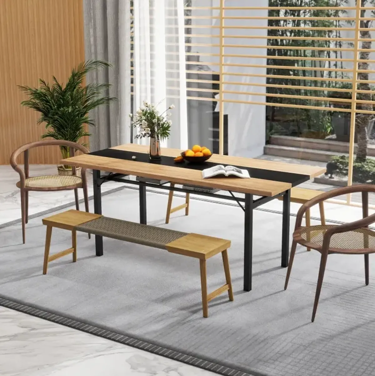 6 Feet Dining Table with Heavy-Duty Metal Frame for 6-8 People