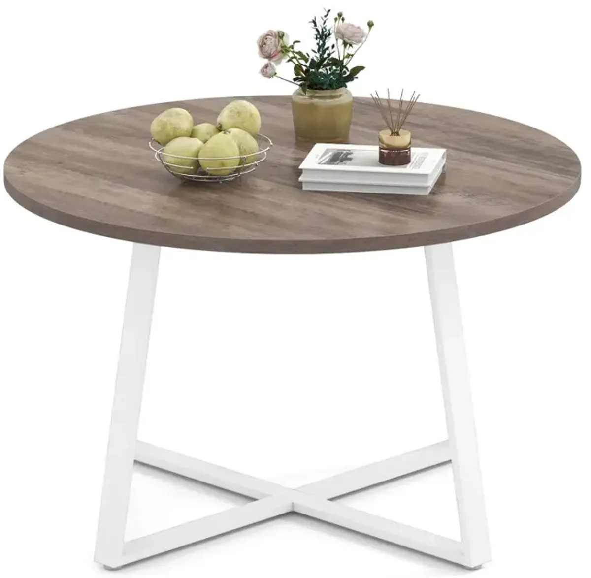 47 Inch Round Dining Table with Stable X-shaped Base and Round Thickened Tabletop