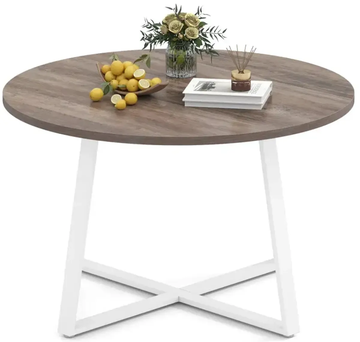 47 Inch Round Dining Table with Stable X-shaped Base and Round Thickened Tabletop