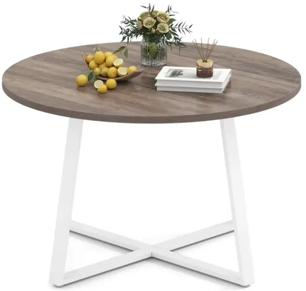 47 Inch Round Dining Table with Stable X-shaped Base and Round Thickened Tabletop