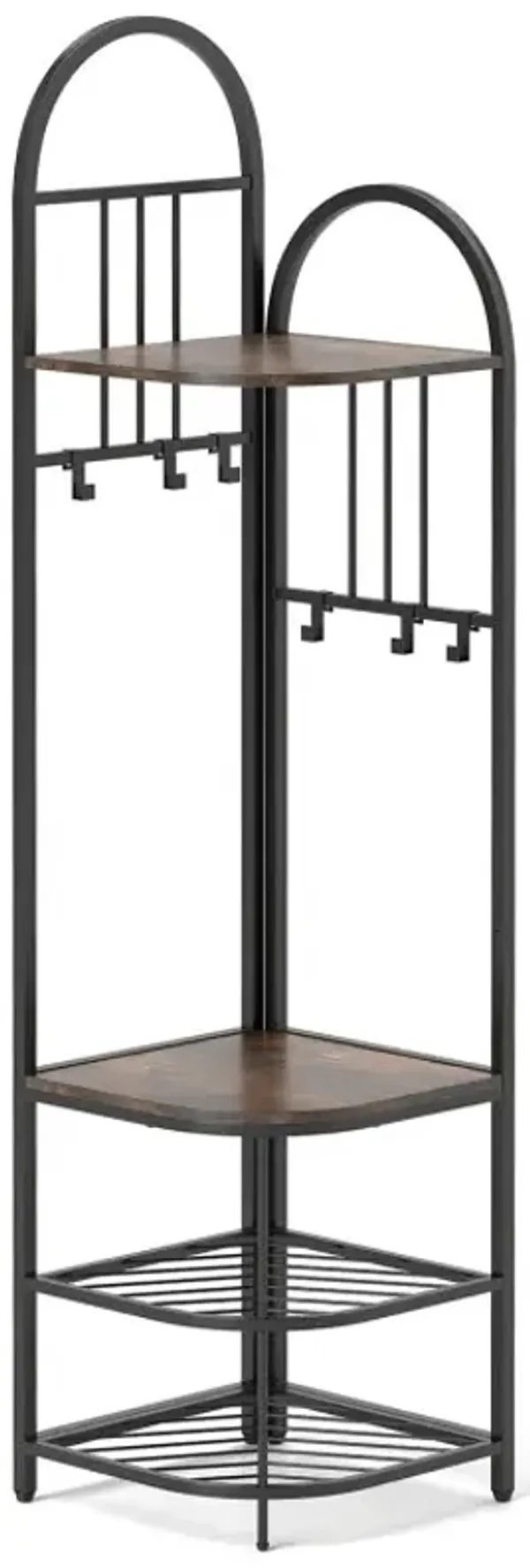 4-Tier Coat Rack Corner Hall Tree with Shoe Storage Bench