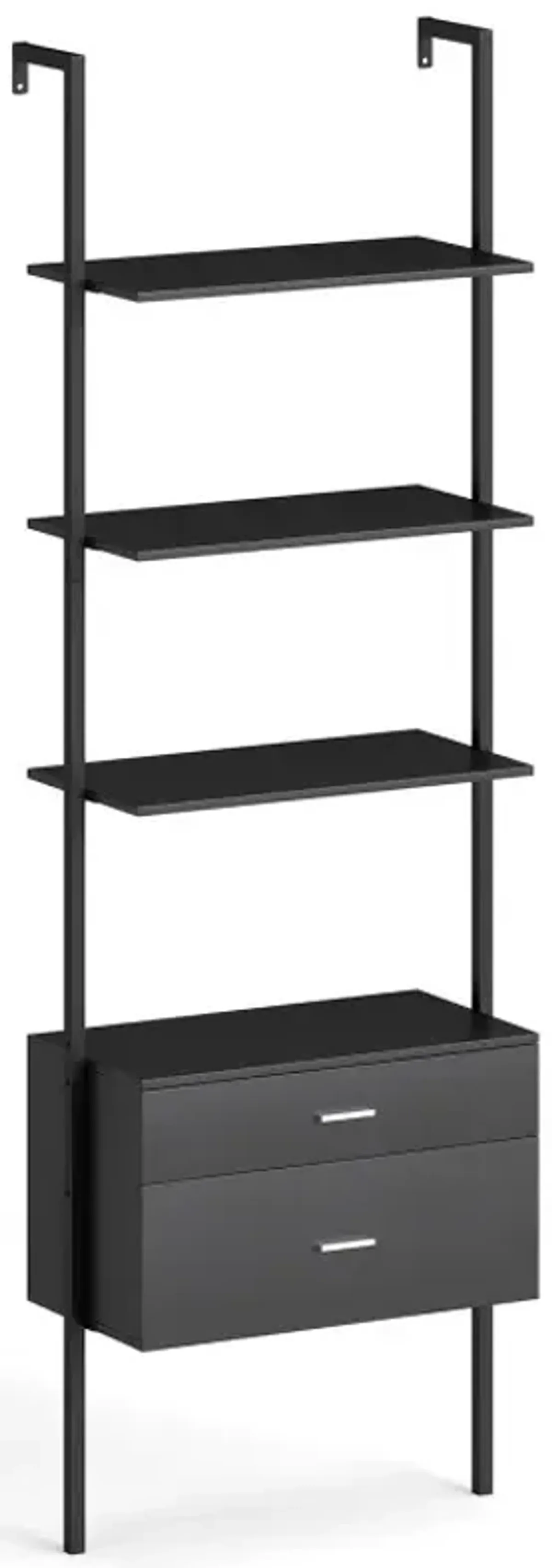 6-Tier Ladder Bookcase with 2 Drawers and Metal Frame