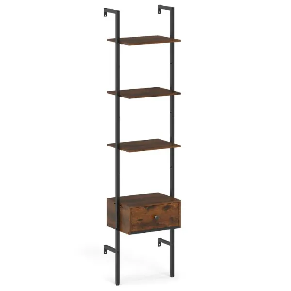 5-Tier Ladder Bookcase with Drawer and Metal Frame for Study Home Office