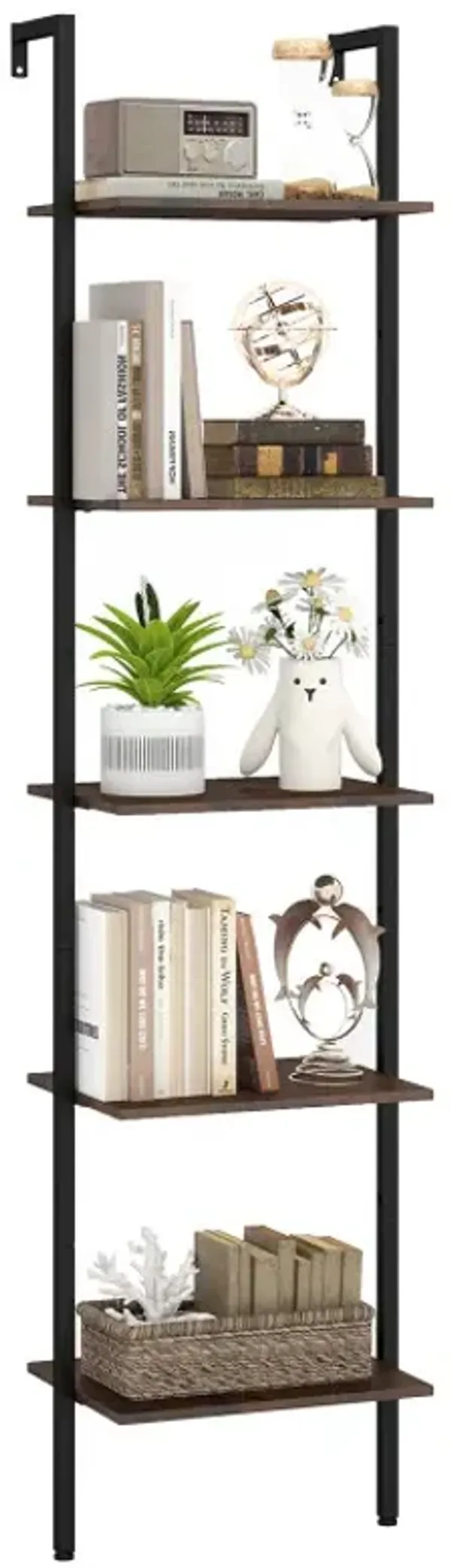 5 Tier Wall Mount Ladder Shelf with Anti-Tipping Kits for Home Office