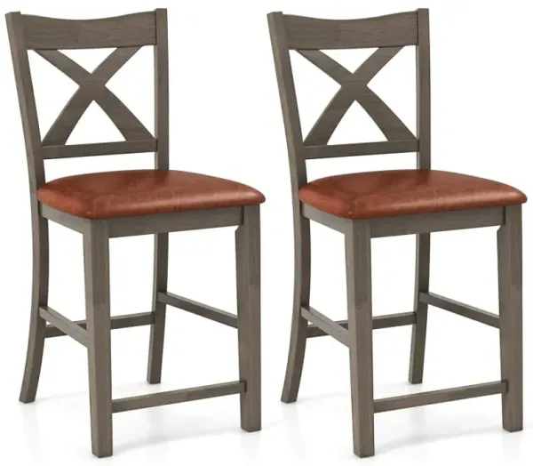 Bar Stools Set of 2 with Cross Back and Faux Leather Upholstered Seat