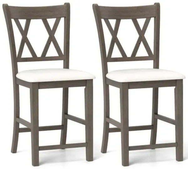Bar Stools Set of 2 with Cross Back and Linen Fabric Upholstered Seat